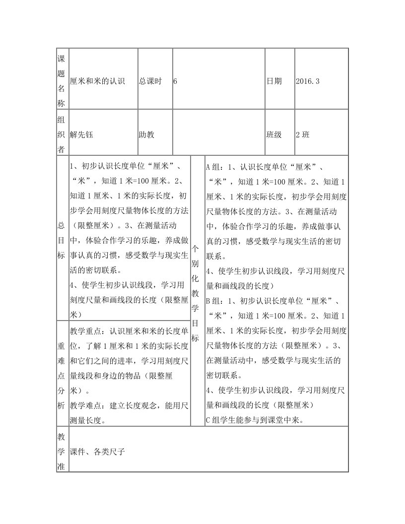 厘米和米的认识+解先钰