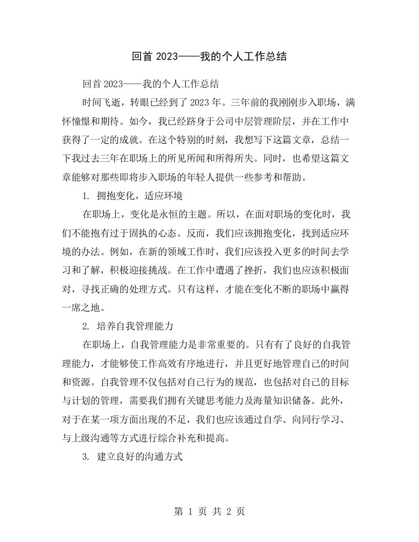 回首2023——我的个人工作总结