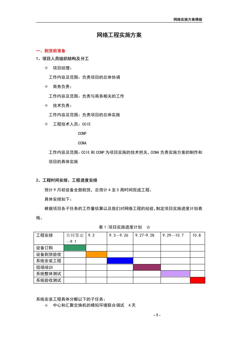 网络工程实施方案(模板)1