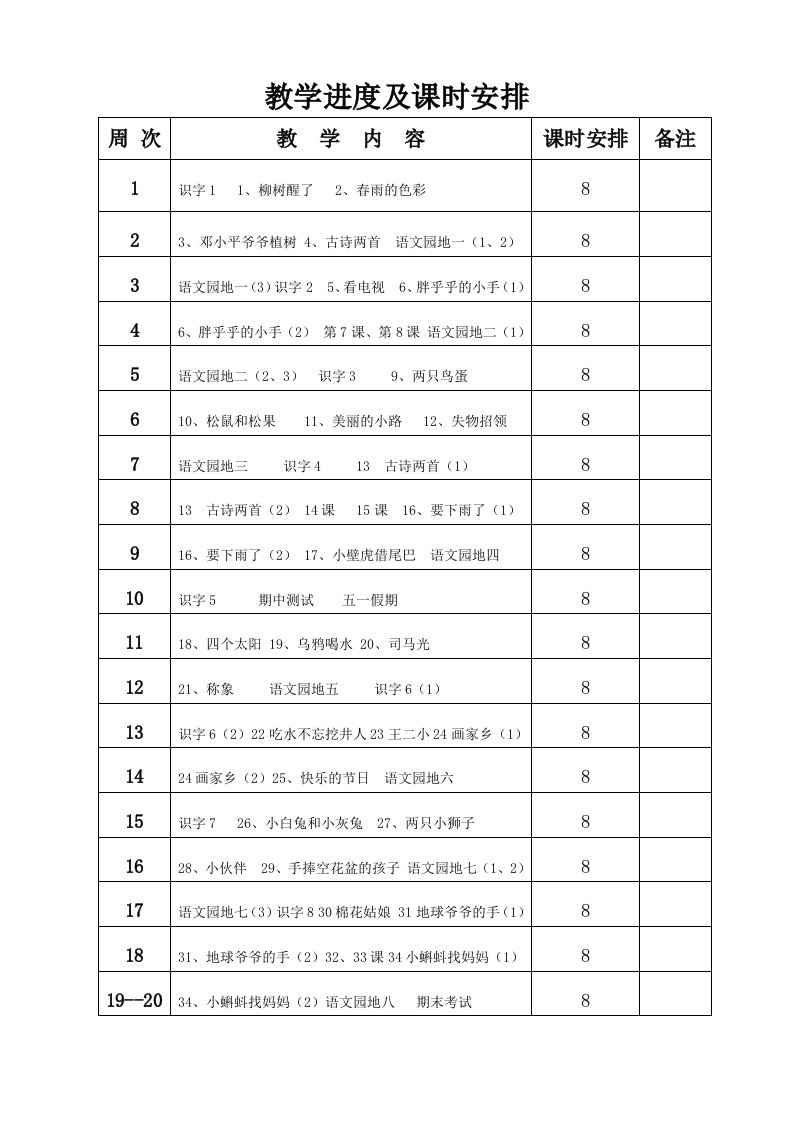 新人教版一年级语文下册教案