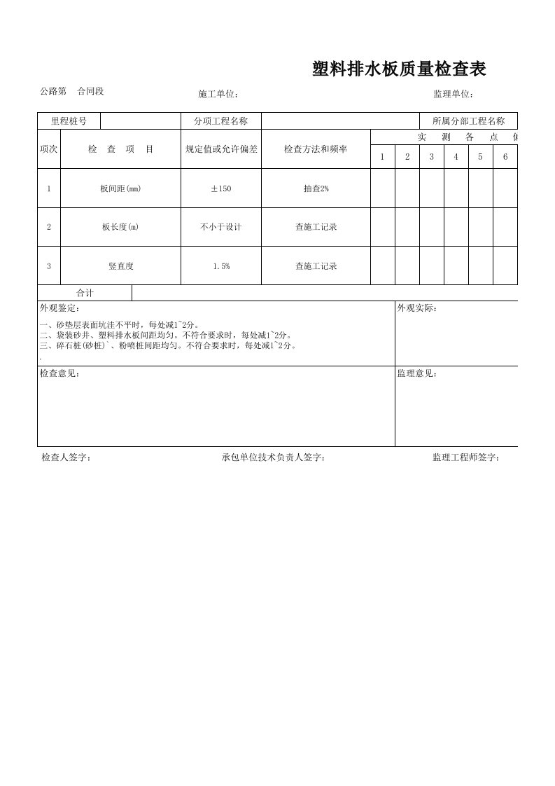 塑料排水板质量检查表