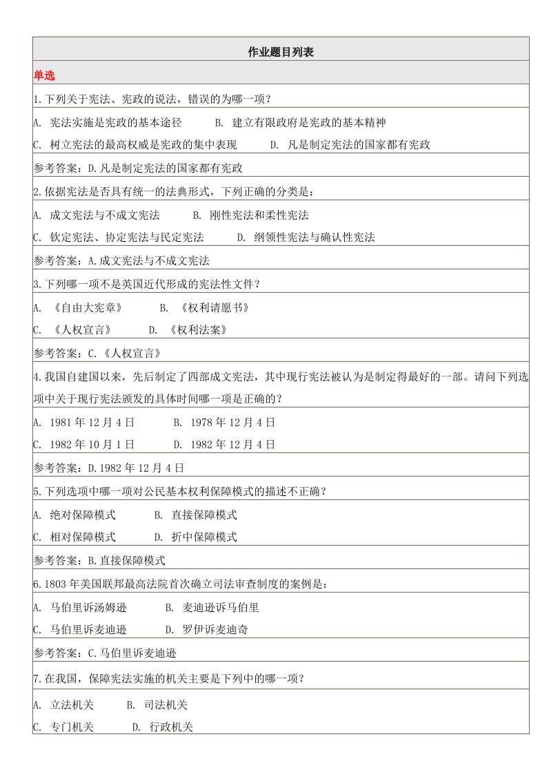 北京师范大学网络教育宪法学作业1