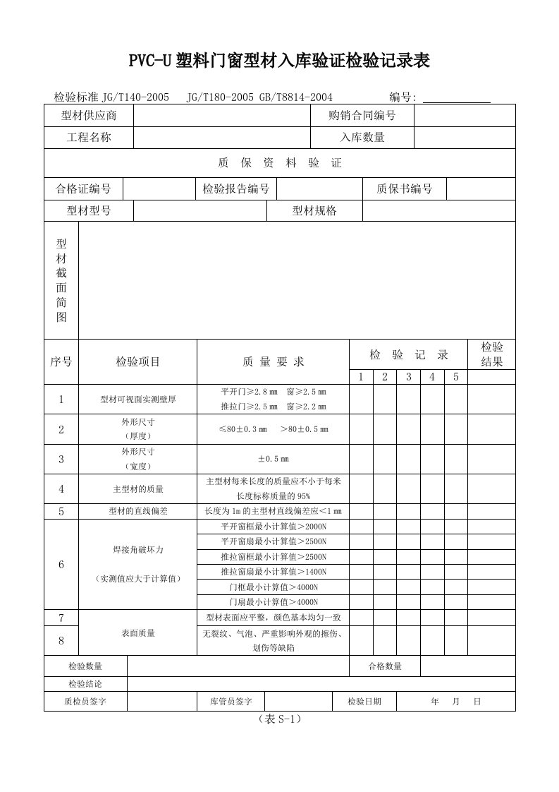 PVC-U塑料门窗检验等表格