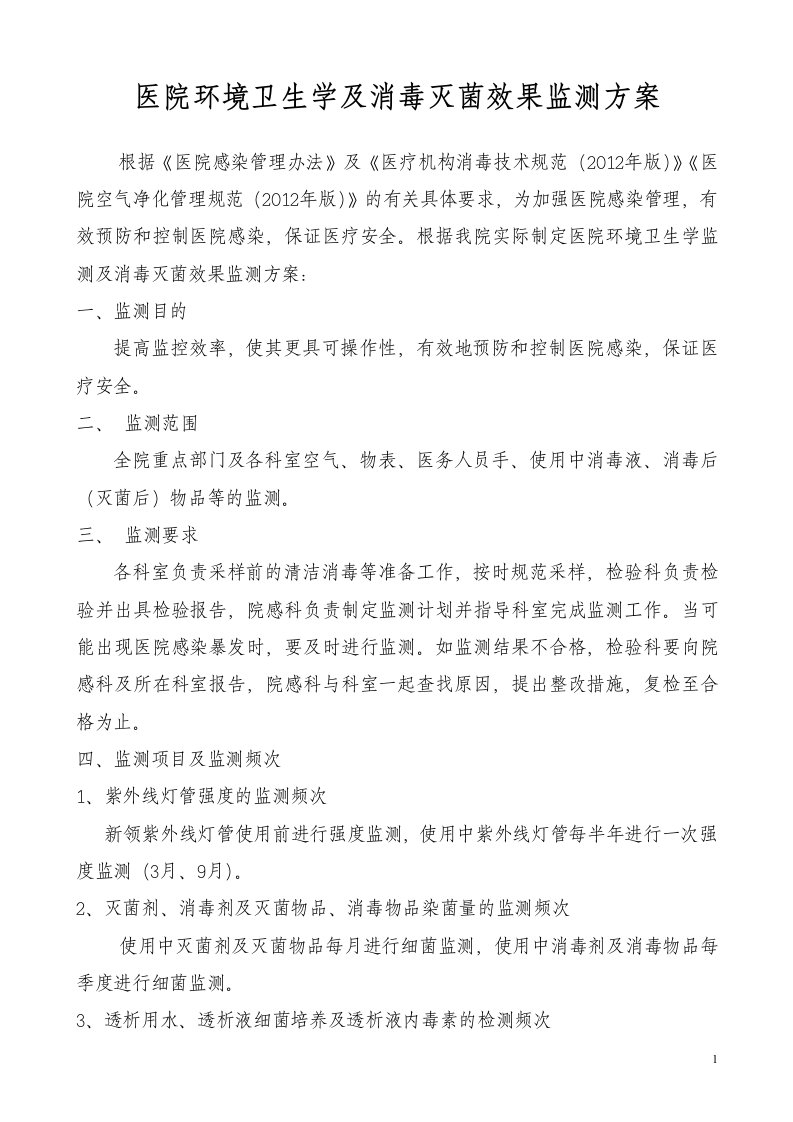 医院感染环境卫生学监测方案