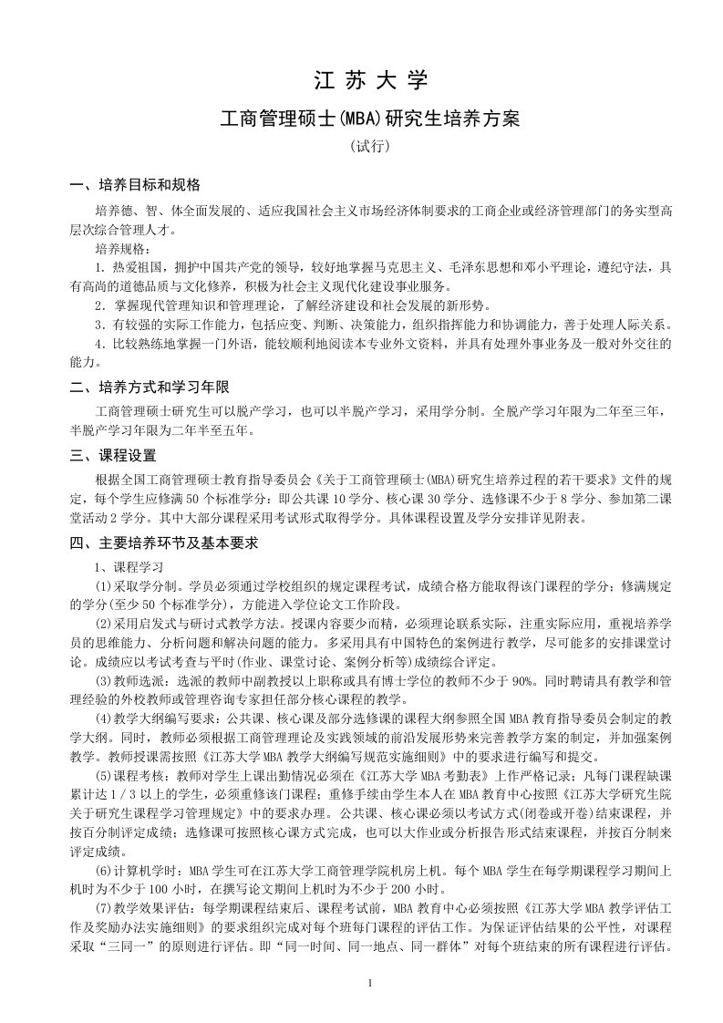 《江苏大学工商管理硕士（mba）研究生培养方案.doc-江苏大学》