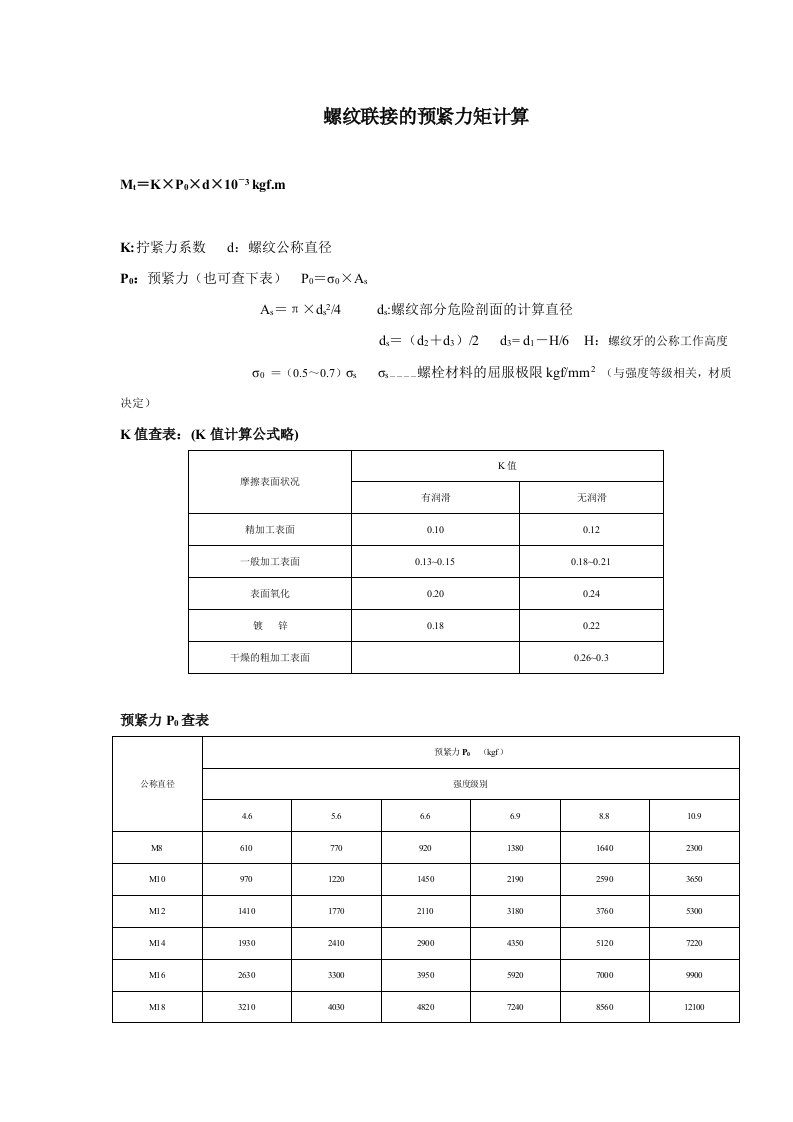 螺纹连接预紧力计算