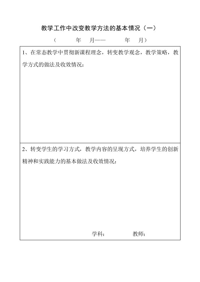 教学工作中改变教学方法的基本情况表