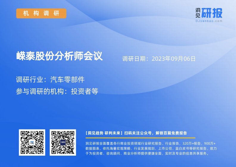 机构调研-汽车零部件-嵘泰股份(605133)分析师会议-20230906-20230906