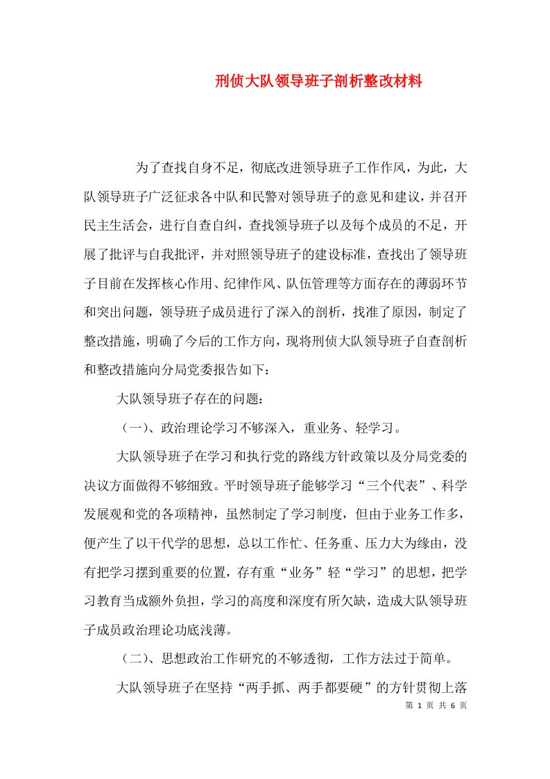 刑侦大队领导班子剖析整改材料