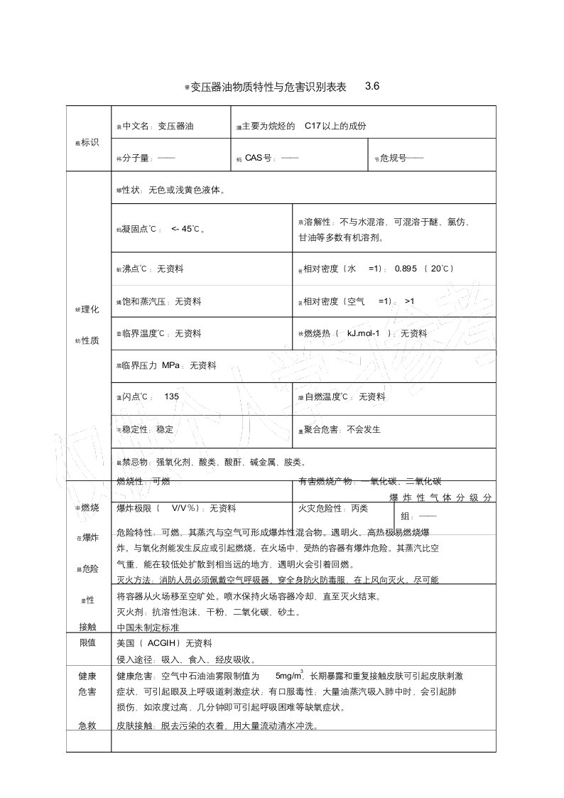 变压器油msds