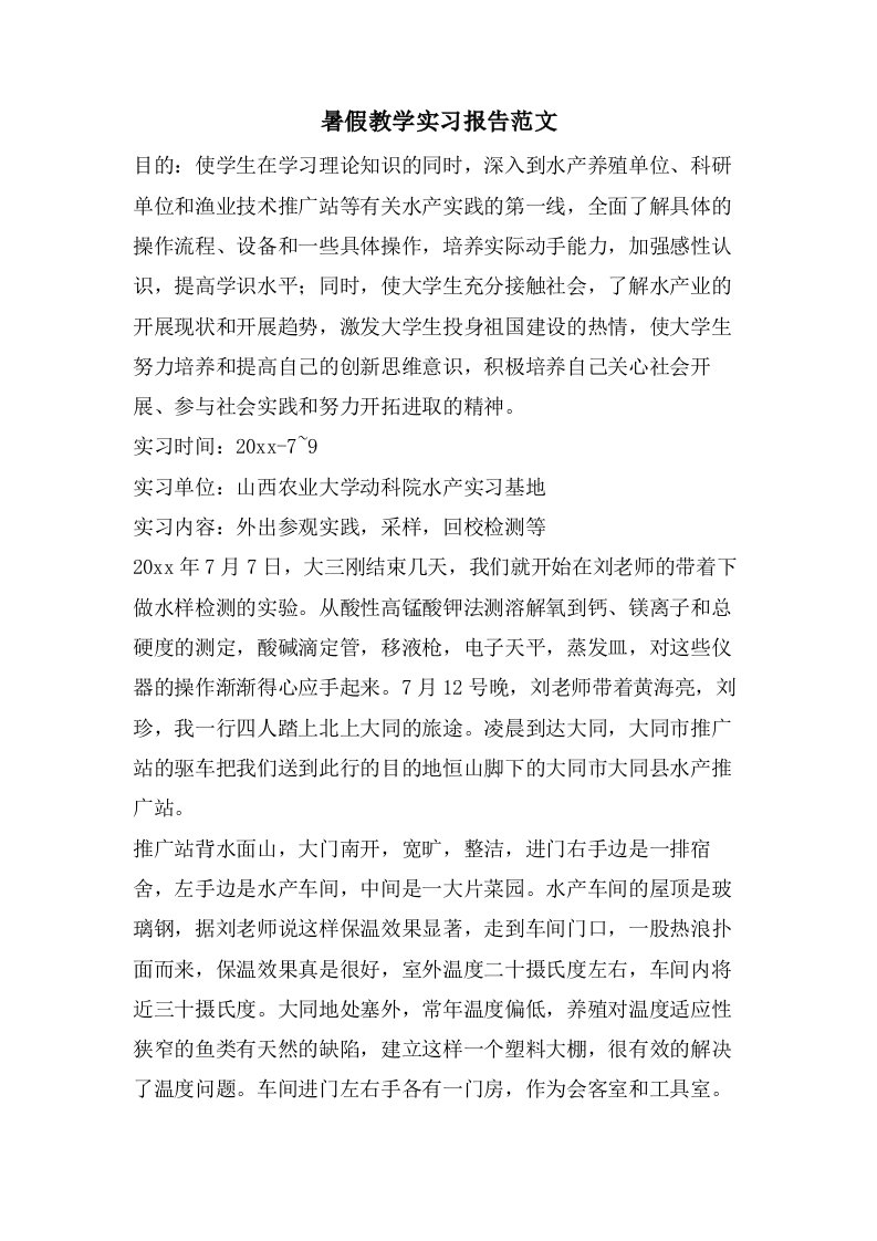 暑假教学实习报告范文