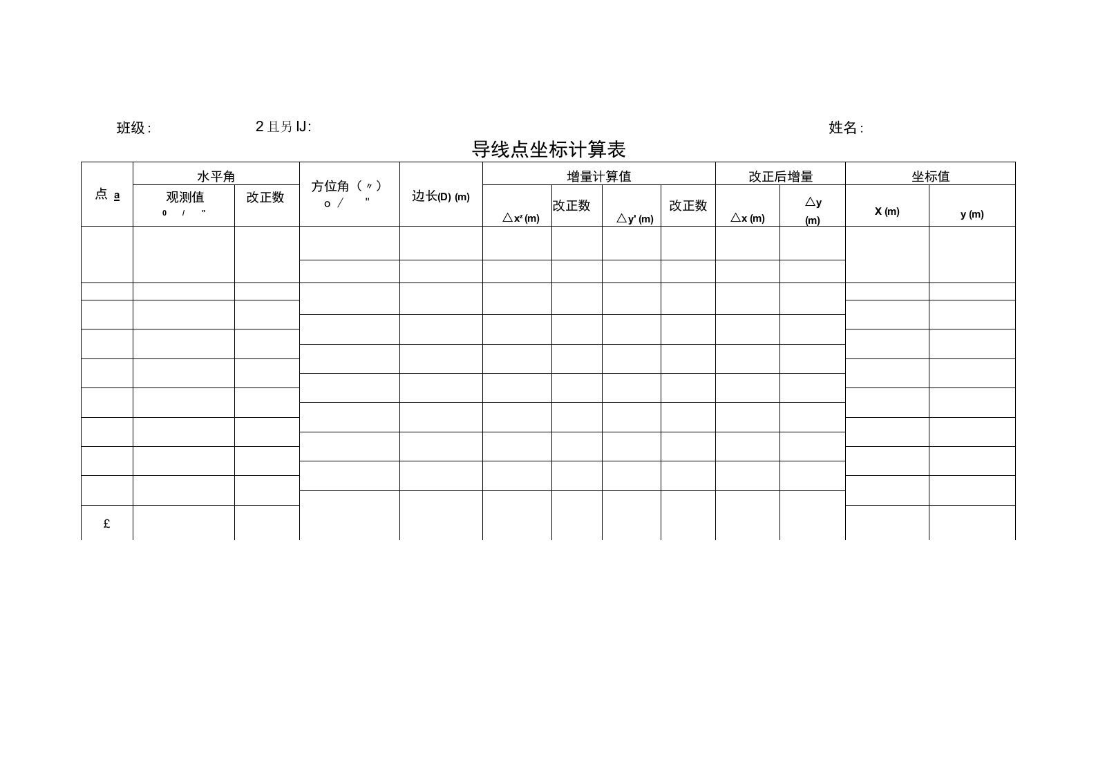 测量实训表格