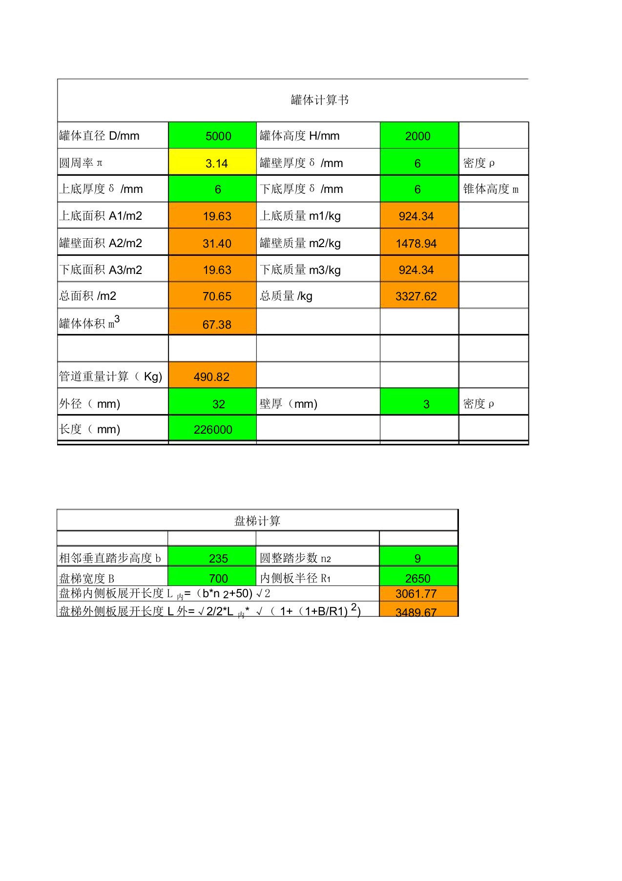 罐体体积面积重量计算公式