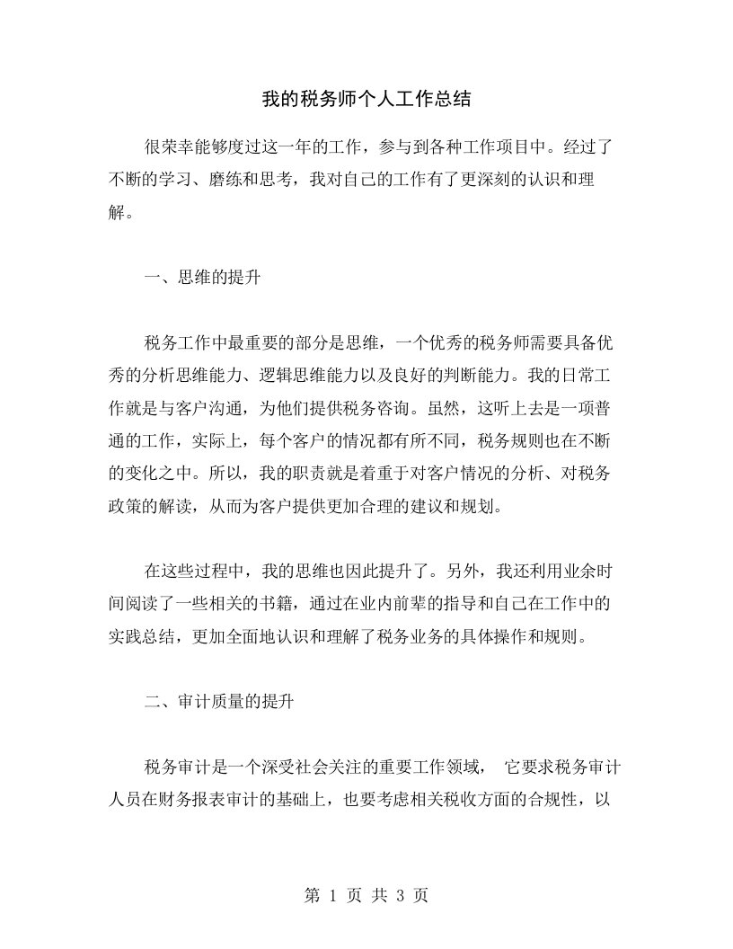 我的税务师个人工作总结