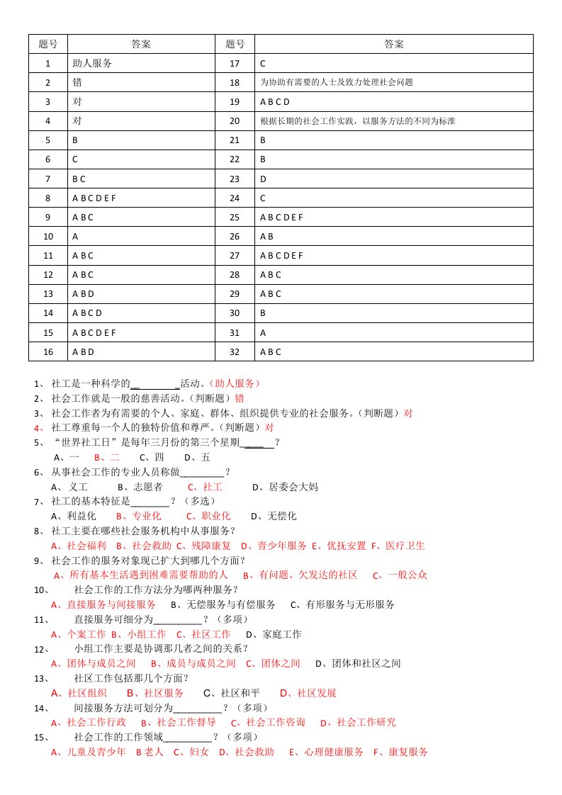 社工知识竞答题目