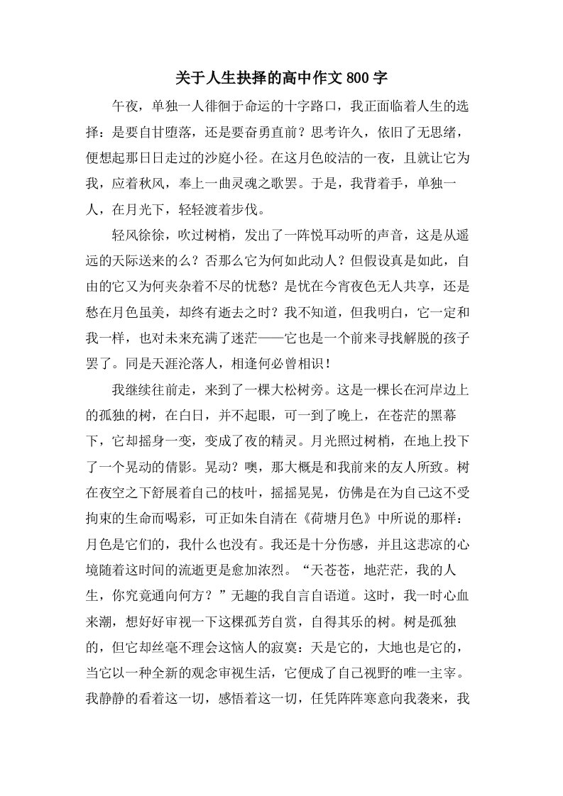 关于人生抉择的高中作文800字