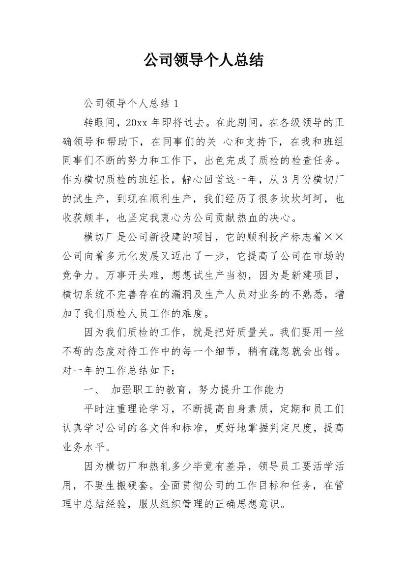 公司领导个人总结