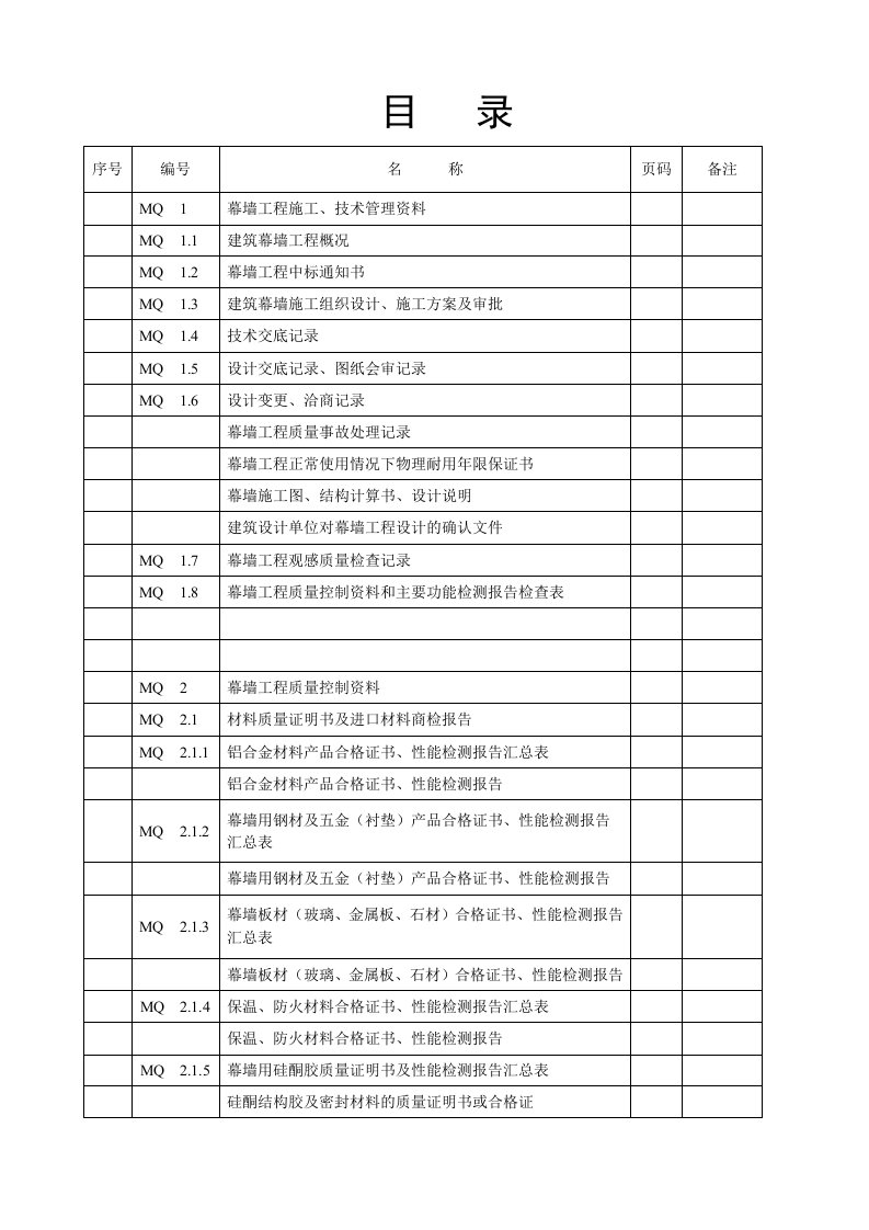 建筑幕墙施工质量验收资料(全套表格)