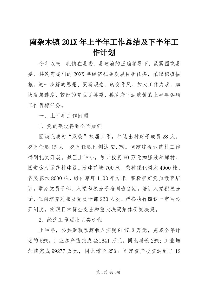 4南杂木镇0X年上半年工作总结及下半年工作计划