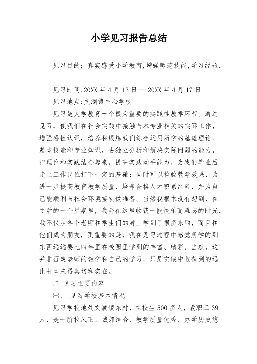 小学见习报告总结