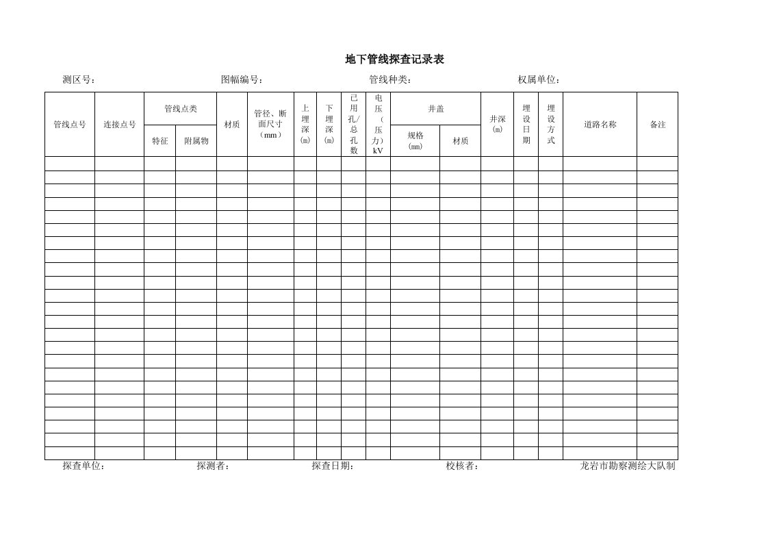 地下管线普查记录表