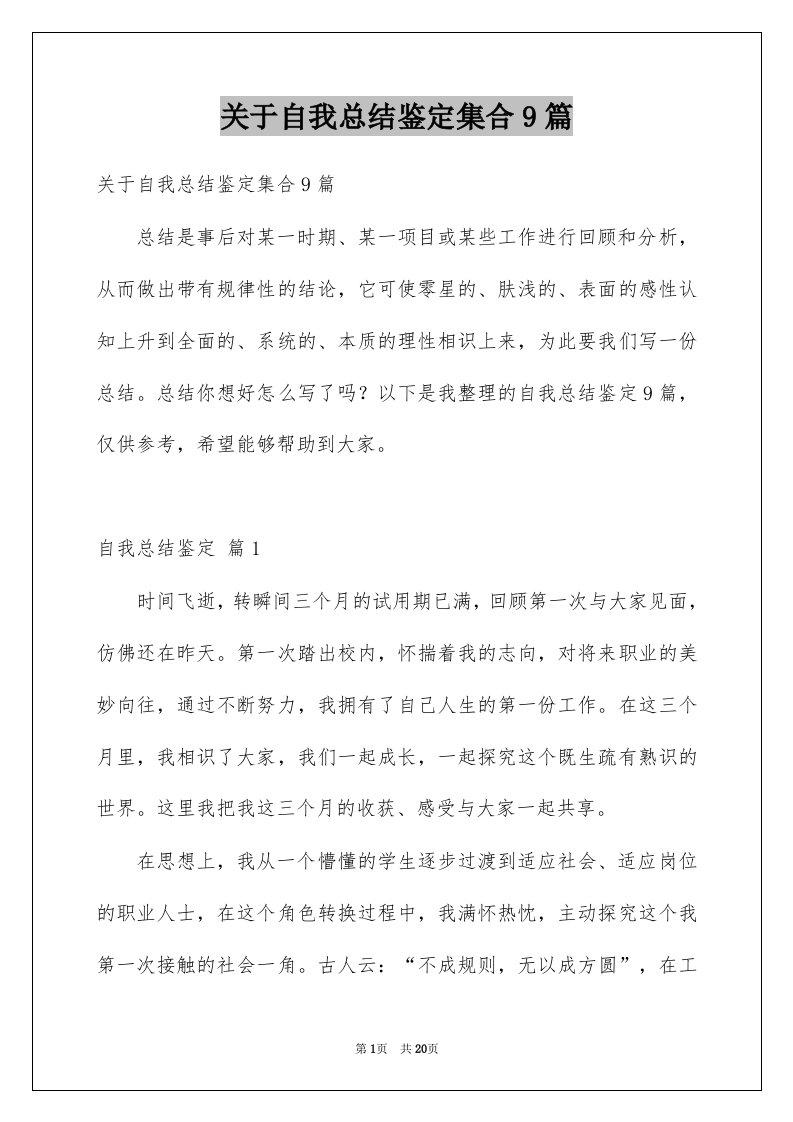 关于自我总结鉴定集合9篇