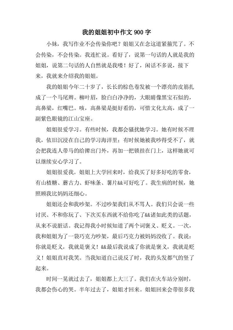 我的姐姐初中作文900字