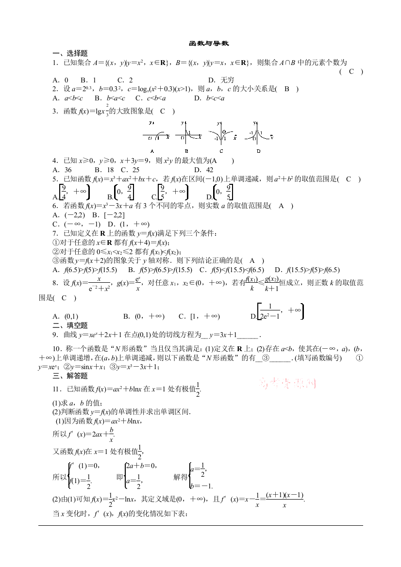 第二十讲函数、导数及其应用