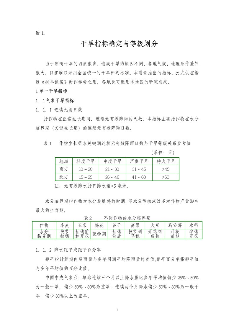 《干旱指标确定与等级划分》