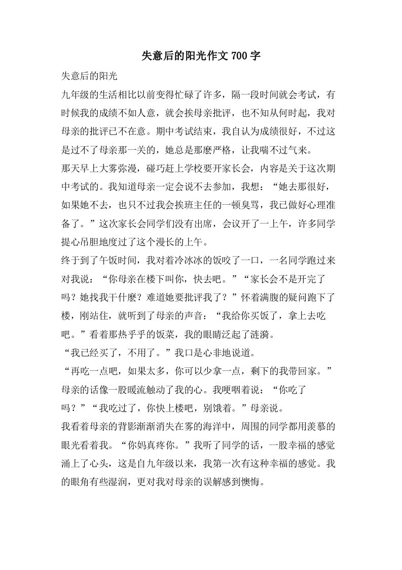 失意后的阳光作文700字