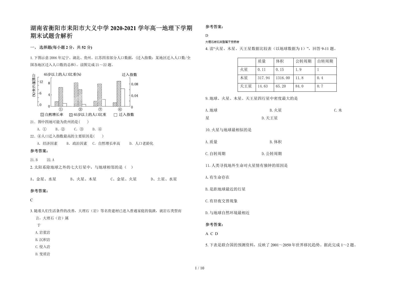 湖南省衡阳市耒阳市大义中学2020-2021学年高一地理下学期期末试题含解析