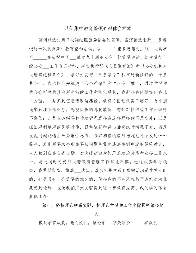 队伍集中教育整顿心得体会样本