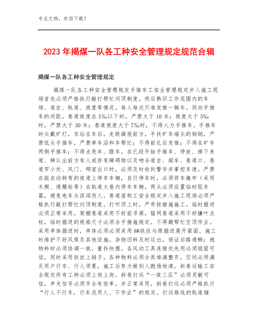 2023年揭煤一队各工种安全管理规定规范合辑