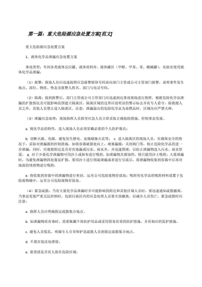 重大危险源应急处置方案[范文][修改版]