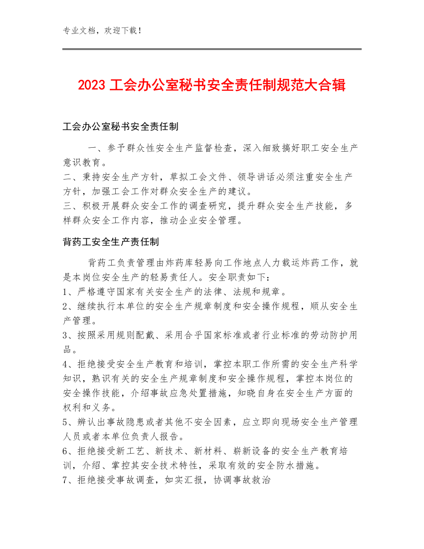 2023工会办公室秘书安全责任制规范大合辑