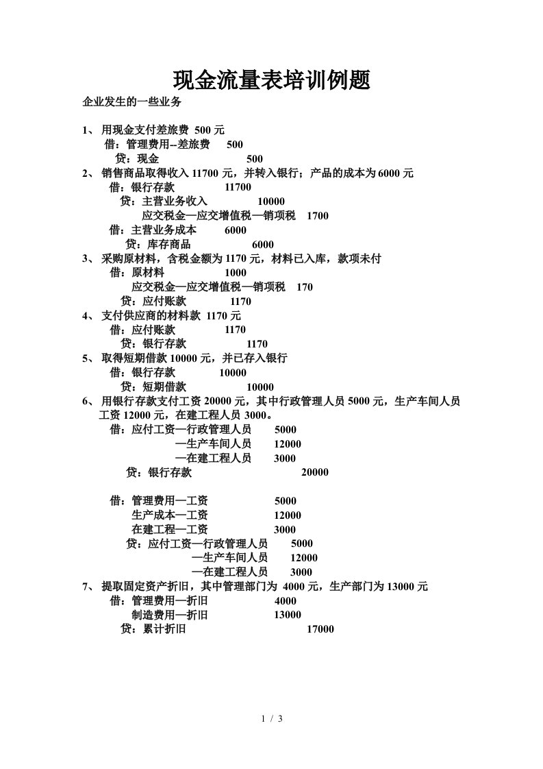 现金流量表可行性分析培训案例