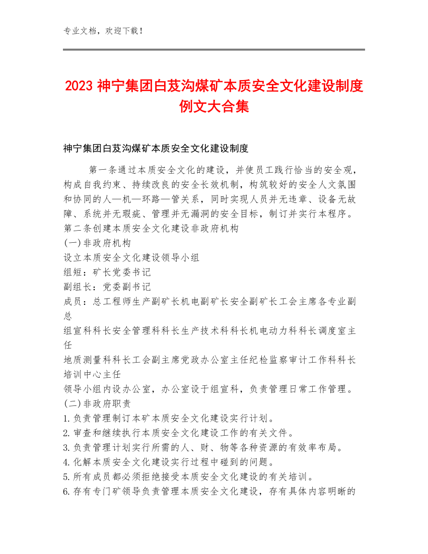 2023神宁集团白芨沟煤矿本质安全文化建设制度例文大合集