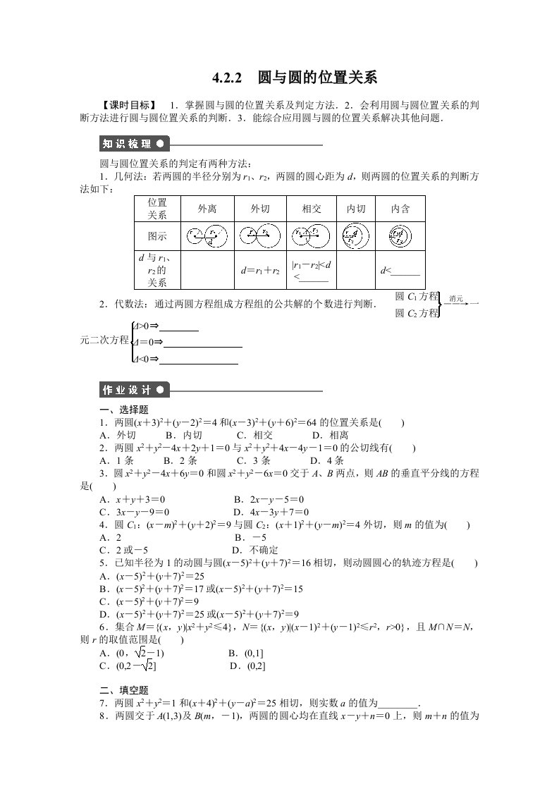 2014-2015学年高中数学（人教A版，必修二）第4章