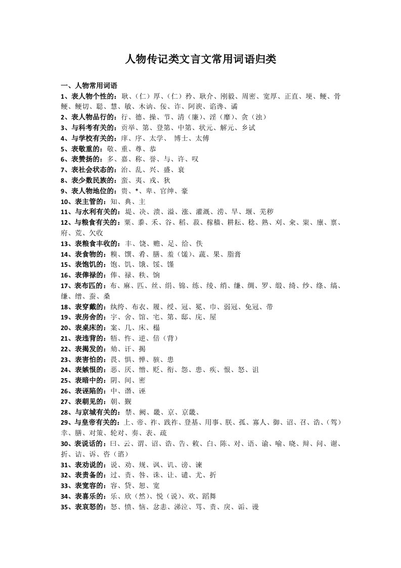 人物传记类文言文常用词语归类