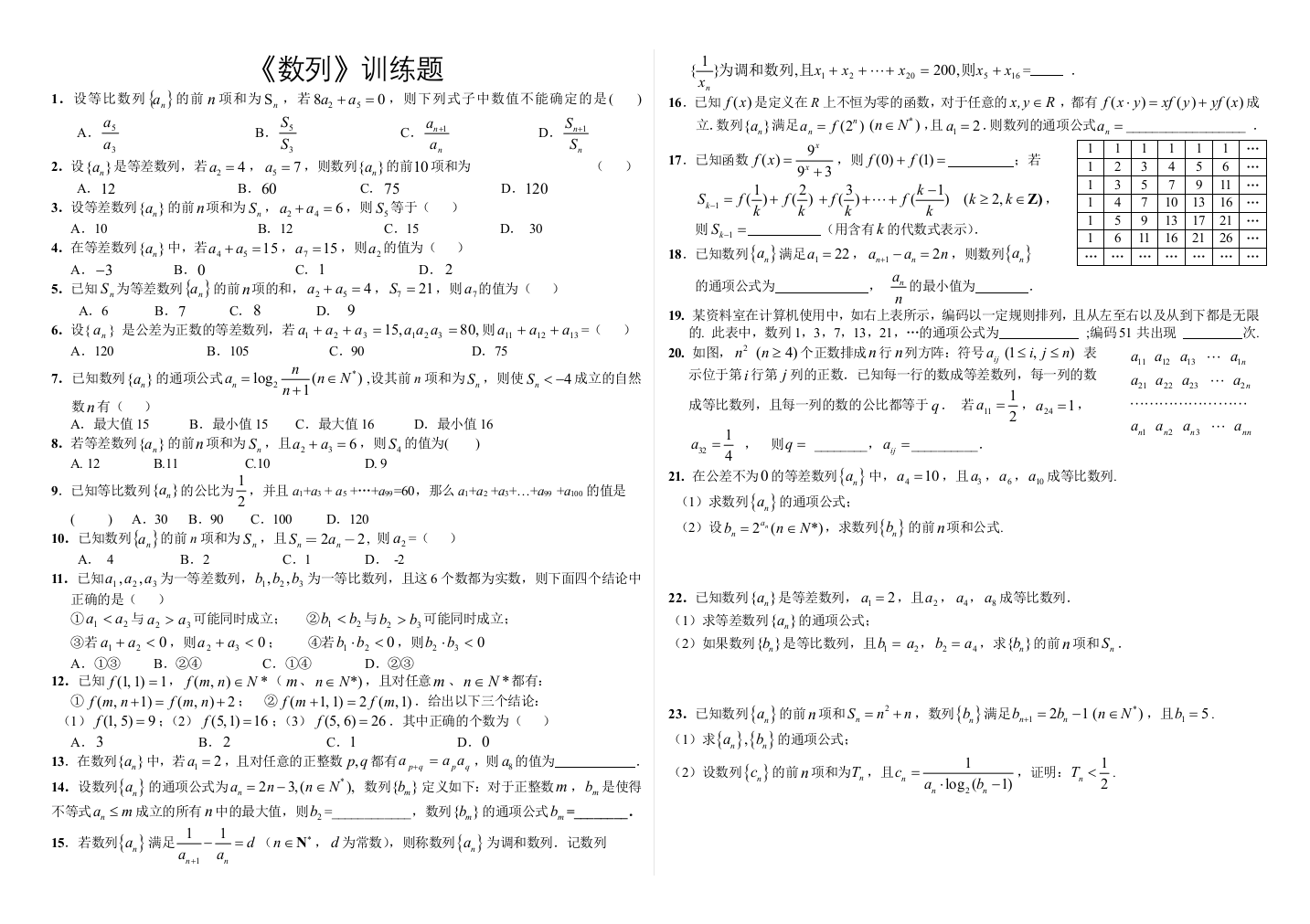 数列训练题