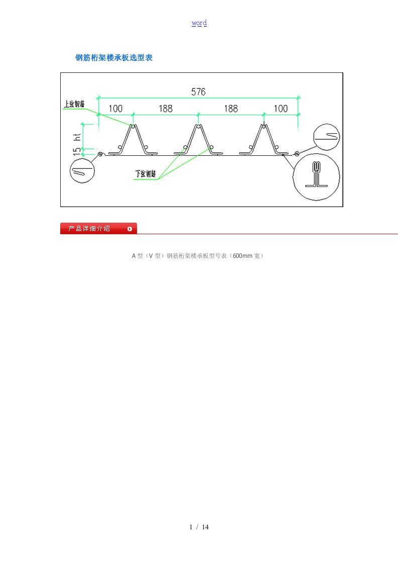 钢筋桁架楼承板选型表格