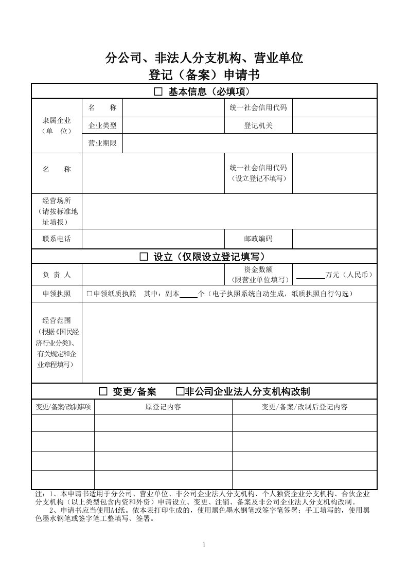 分公司、非法人分支机构、营业单位