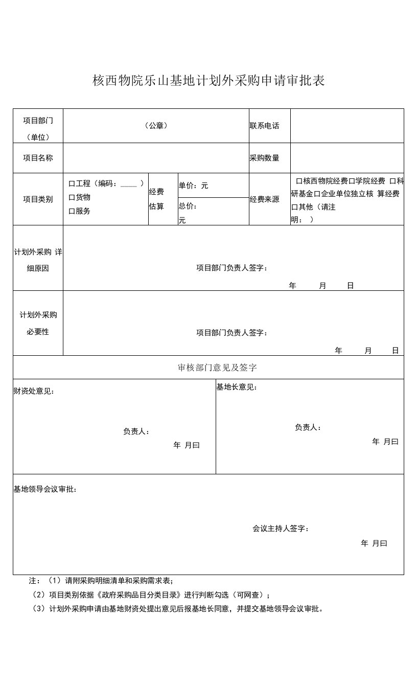 核西物院乐山基地计划外采购申请审批表