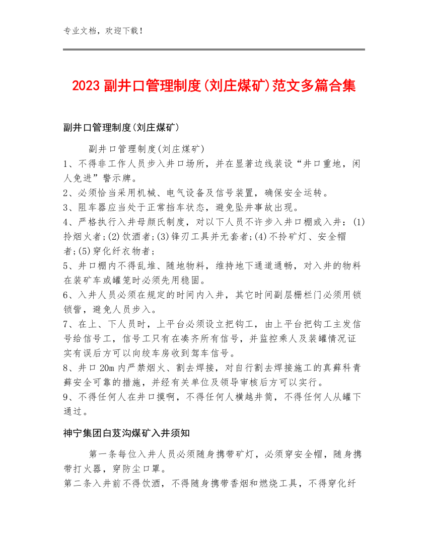 2023副井口管理制度(刘庄煤矿)范文多篇合集