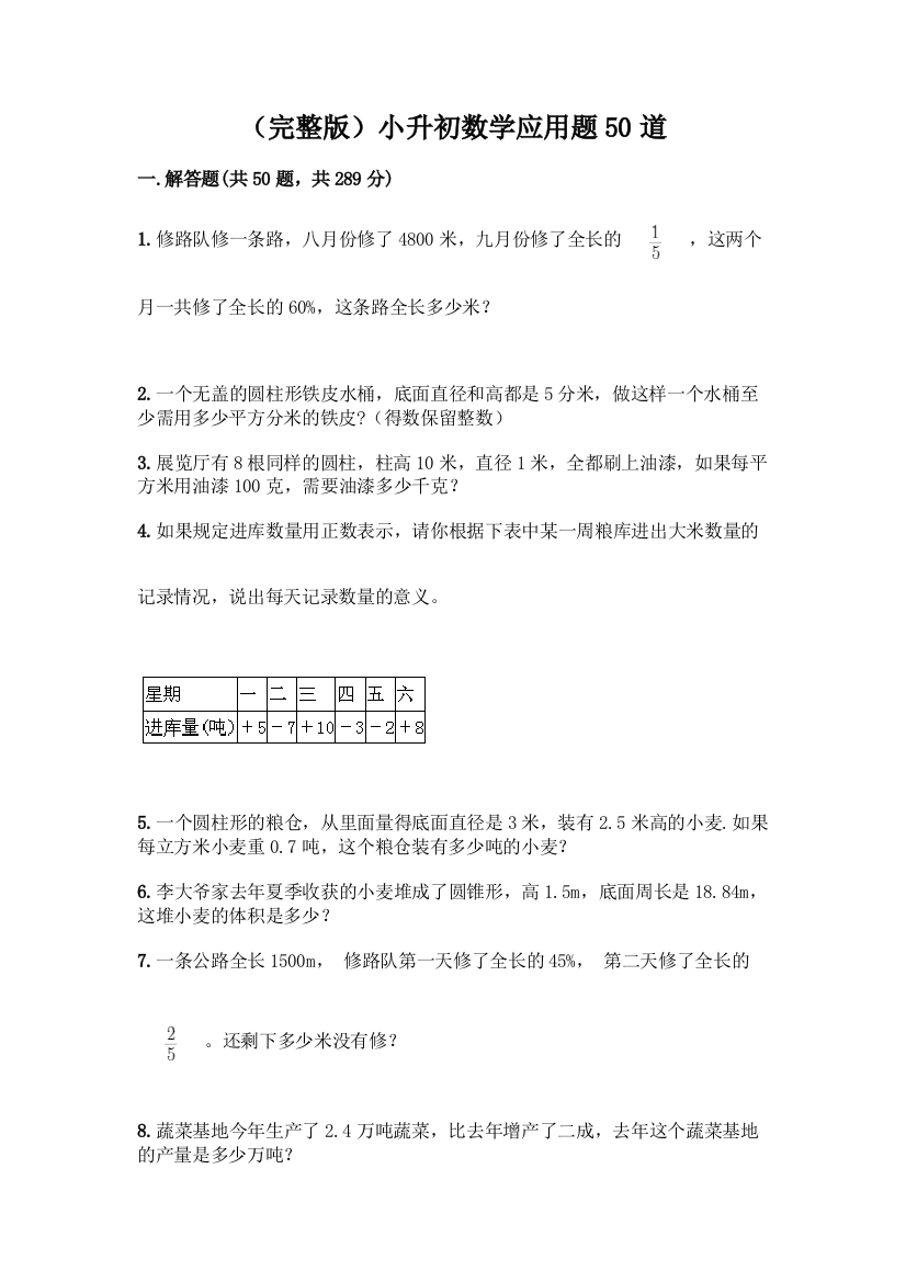 (完整版)小升初数学应用题50道丨精品(A卷)