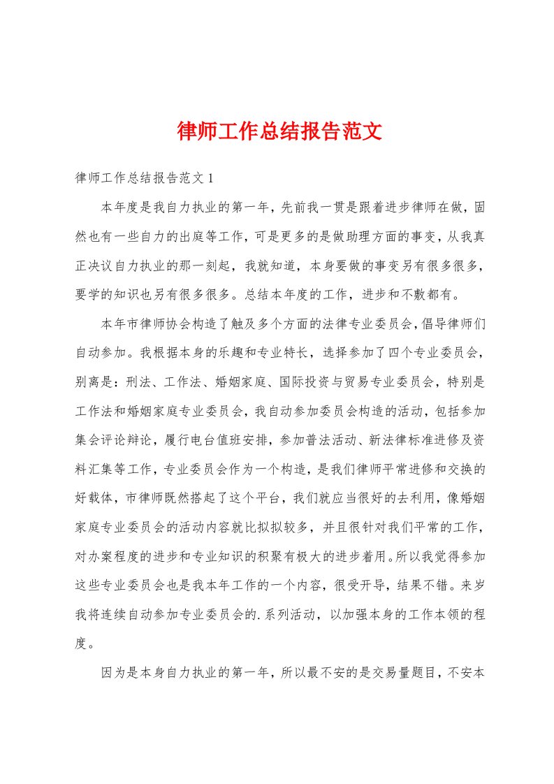 律师工作总结报告范文