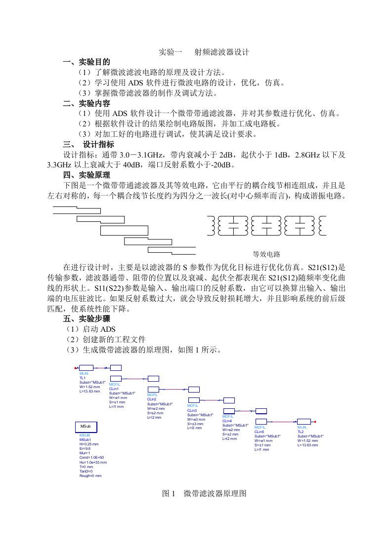 实验一射频滤波器设计