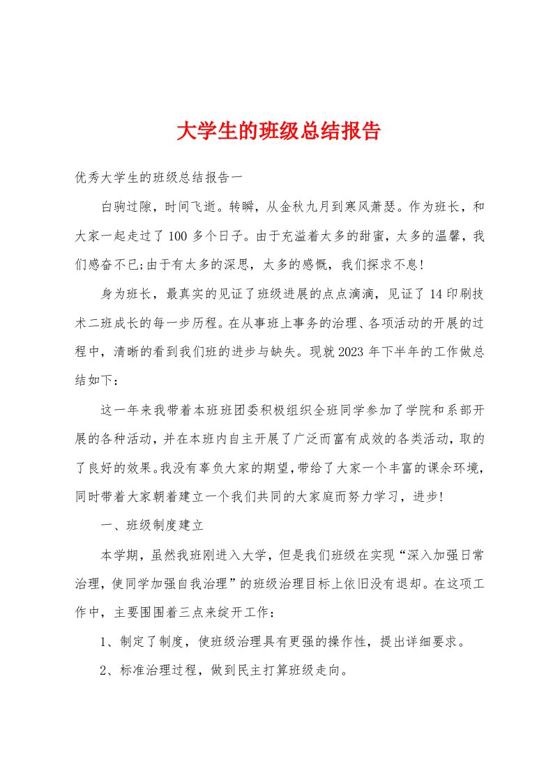 大学生的班级总结报告