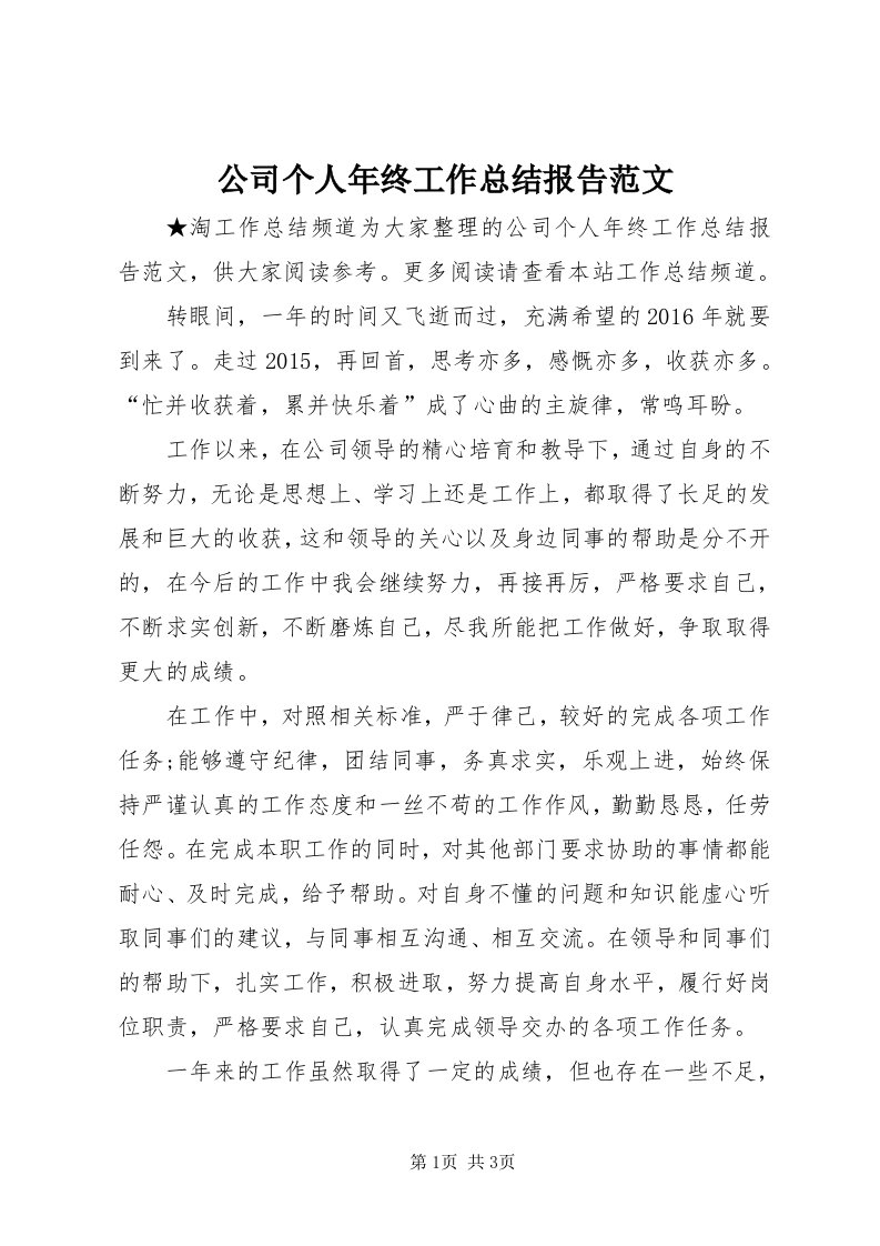 公司个人年终工作总结报告范文