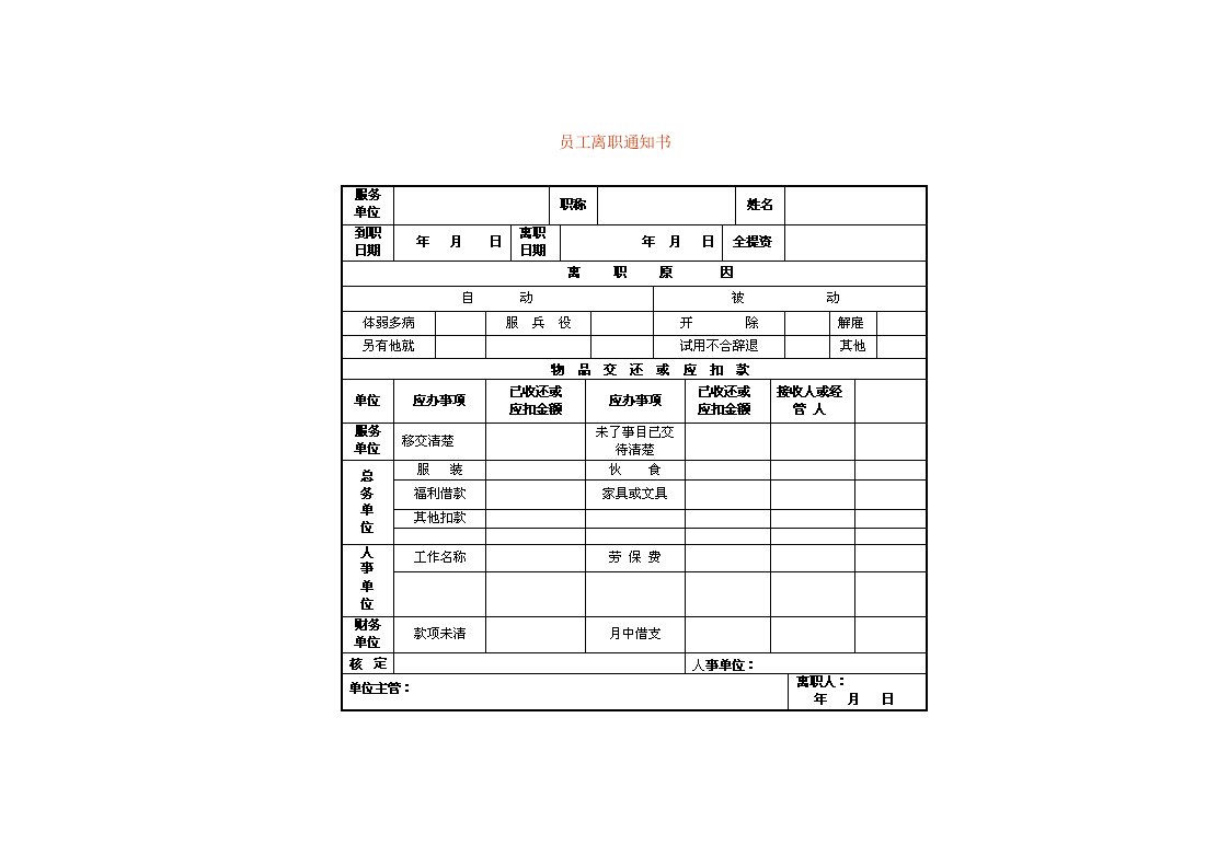 企业管理-31_员工离职通知书